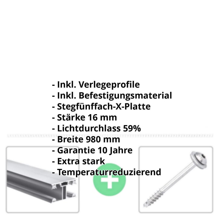 Polycarbonat Stegplatte | 16 mm | Profil ECO | Sparpaket | Plattenbreite 980 mm | Opal Weiß | Temperaturred. | Breite 3,05 m | Länge 2,00 m #2