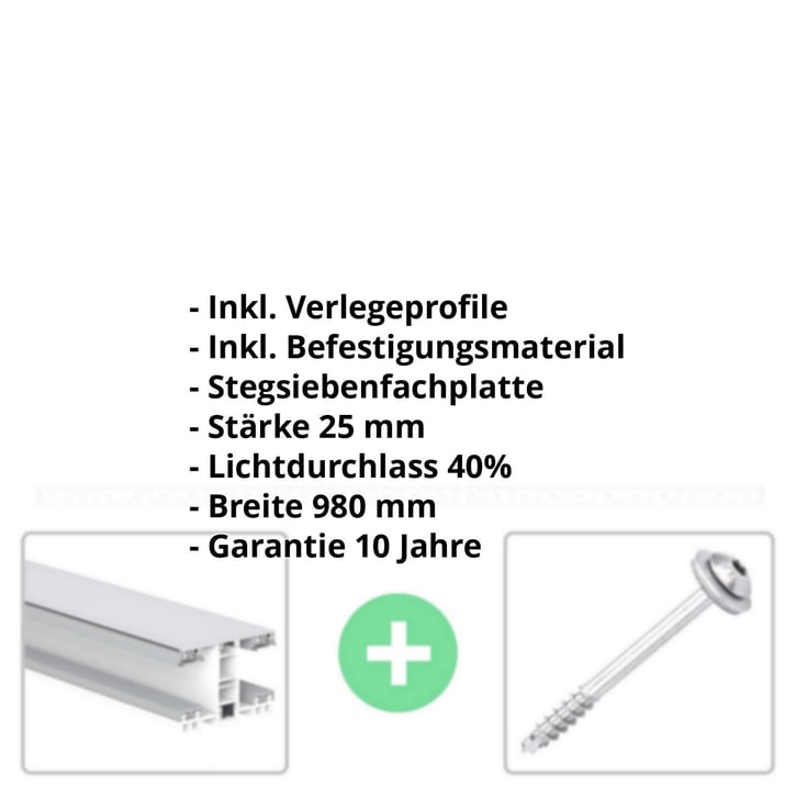 Polycarbonat Stegplatte | 25 mm | Profil Mendiger | Sparpaket | Plattenbreite 980 mm | Opal Weiß | Extra stark | Breite 3,10 m | Länge 2,00 m #2