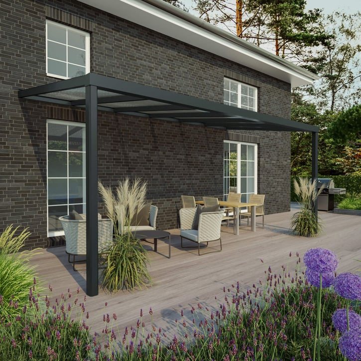 Terrassenüberdachung | Schneelastzone 1 | RAL 7016 | Platte Klar | Leiste Quadratisch | Breite 3,06 m | Tiefe 3,50 m #1