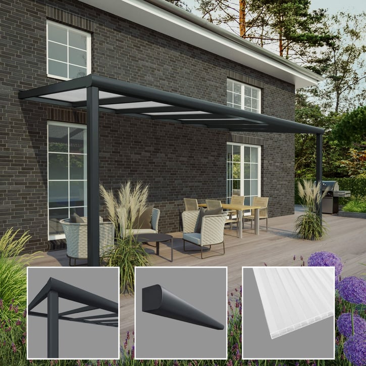 Terrassenüberdachung | Schneelastzone 1 | RAL 7016 | Platte Opal Weiß | Leiste Halbrund | Breite 3,06 m | Tiefe 3,50 m #3